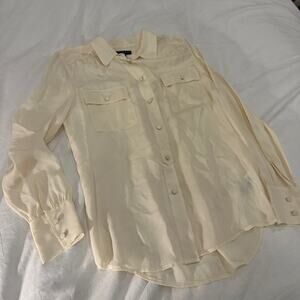 J. CREW Women's 6 Blouse Ivory Silky Long Sleeve Lightweight Button Up Blythe